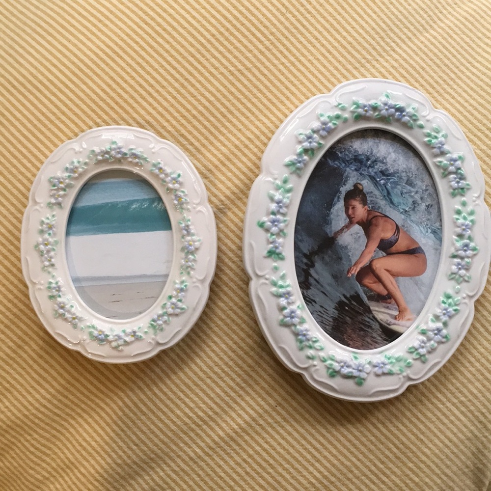 Two Vintage Ceramic Hand Painted Frames